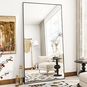 VooBang Large Full Length Mirror 78" x 35" - Shatterproof Huge Floor Full Body Mirror with Metal Frame, Freestanding, Wall Mounted, or Wall Leaning for Bedroom, Living Room, Dressing Room, Black