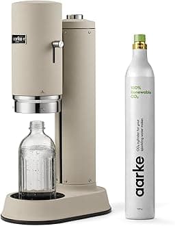 aarke Carbonator Pro, Sparkling & Carbonation Water Machine, Stainless Steel with Glass Reusable Bottle Volume 800 mL and CO2 Cylinder (Sand)