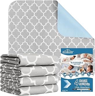OUTCREATOR® Washable Bed Pads 34" x 36" (Pack of 4), Incontinence Mattress Protector, Anti-Slip Waterproof Underpads for Adults Kids Elderly Pets, Absorbency & Reusable Bedwetting Pads (Gray)