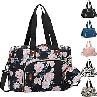 Diaper Bag Tote with Pacifier Case, Baby Bag for Women with Shoulder Straps, Travel Diaper Tote for for Mom and Dad Black Pink Floral