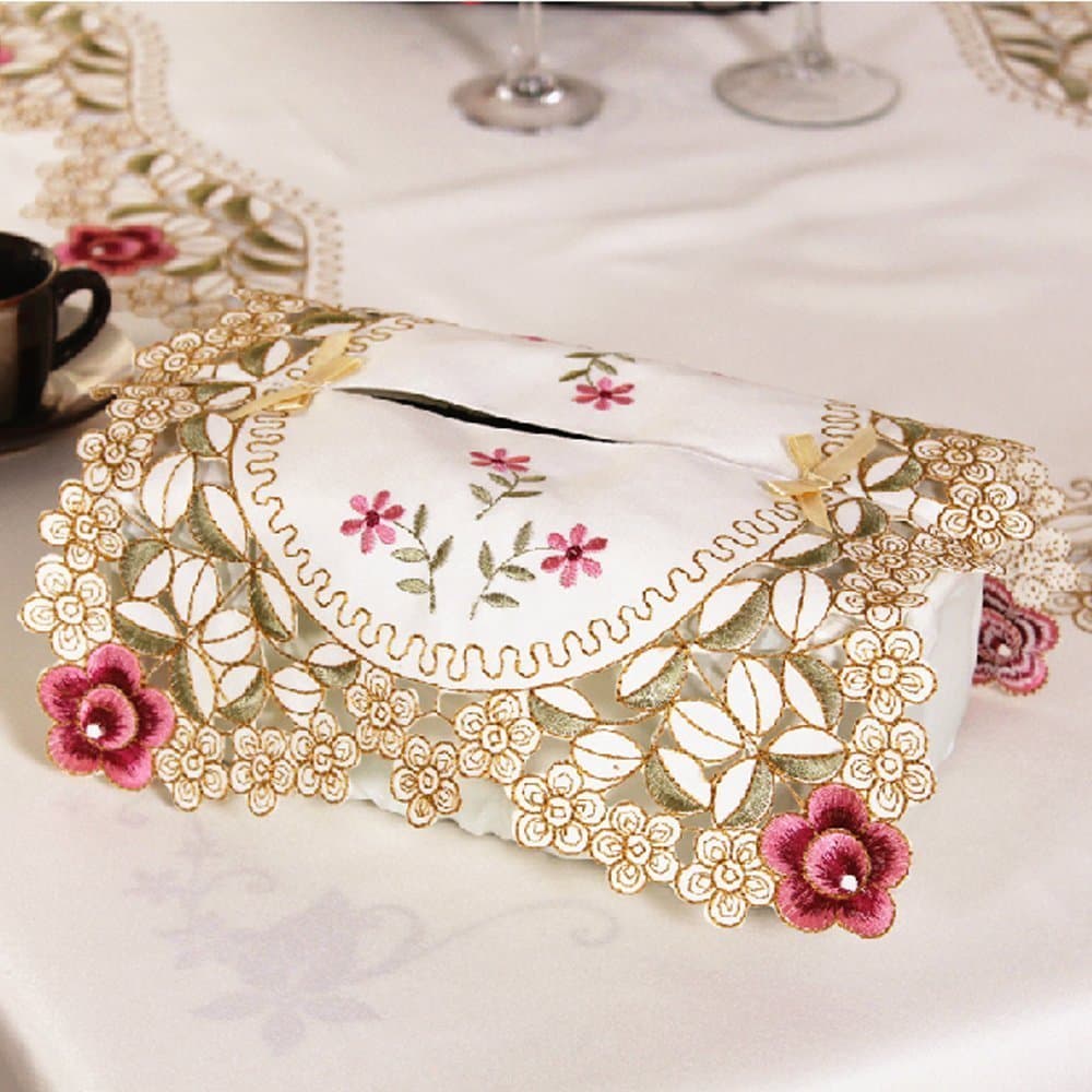 iHappy Country Style Embroidery Flower Fabric Cutwork Rectangular Car Tissue Box Cover
