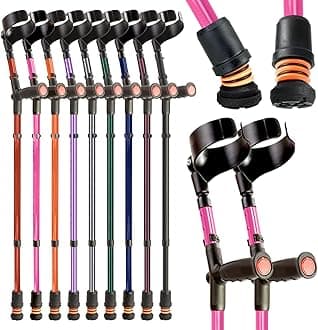 Flexyfoot Shock Absorbing Soft Grip Double Adjustable Crutches - Improve Safety, Improve Grip, Reduce Shocks & Jarring – Pair - Pink