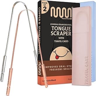 Tongue Scraper for Adults, 100% Stainless Steel & Copper Tongue Scrubber for Bad Breath, Easy to Use, Tongue Cleaner for Oral Care & Hygiene (Combo-2)