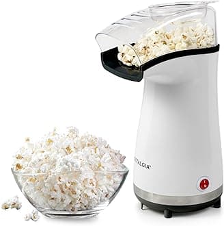 Nostalgia Hot Air Popcorn Machine for 16 Cups, Makes Popcorn, Hot Healthy Popcorn, No Oil, Including Measuring Lid for Beans, Stainless Steel