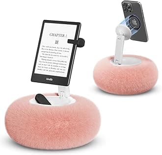 Magnetic Phone Pillow Stand, Phone Holder for Bed,Lap,Desk, Cozy Pillow Stand with Snack Bowl and 2 Magnetic Rings, Compatible with 3.5-7" iPhone,E-Reader, Kindle, Pink