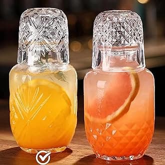 Bedside Water Carafe and Glass Set, Mfacoy 17 OZ Glass Pitcher & 5 OZ Cup, Bedside Night Carafe Pitcher and Water Glass Tumbler Set, Crystal Glass Water Pitcher with Cup Set for Bedroom (2-Piece)