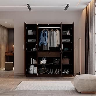 Wakefit Wardrobe | 1 Year Warranty | Engineered Wood Almirah, Cupboard for Clothes Storage | 4 Door, Mirror, 1 Drawer, 1 Hanging Space | Gingham - Wenge