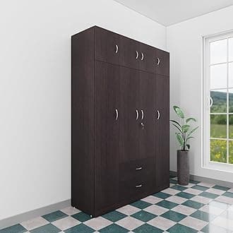Wardrobe | Wooden Almirah for Clothes,Door for Bedroom with Loft, 4 Door Wardrobe with Drawer & Hanging Space (Dark Wenge - 40D x 160W x 220H) | 1 Year Warranty | Free Assembly