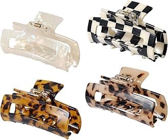 4Pcs Big Size Hair Claw Clips, Acetate Hair Banana Barrettes, French Butterfly Jaw Clips, Mermaid Color Crab Hairpin, Leopard Print Stylish Hair Accessories for Women Girls