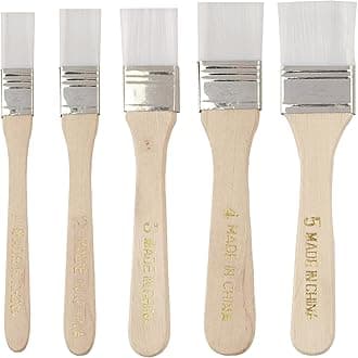 Benrii Multi-Purpose Brush Set of 5 Sizes Paint Brush Brush Nylon Brush with Wooden Handle Deformation-Resistant Paintbrush for Cleaning Furniture Painting Watercolor Design Barbecue Paint Water-Based