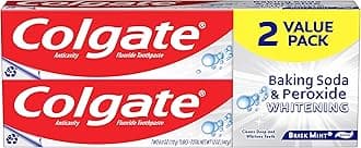 Colgate Baking Soda & Peroxide Toothpaste - Whitens Teeth, Fights Cavities & Removes Stains, Brisk Mint, 6 Ounce (Pack of 2)
