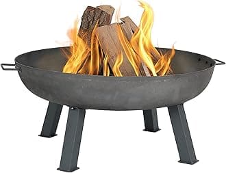Sunnydaze 34-Inch Cast Iron Heavy Duty Fire Pit for Outside - Wood Burning Outdoor Fire Pit Bowl with Handles - Gray
