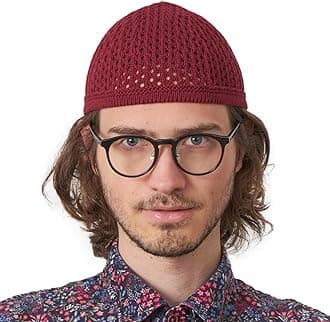 100% Cotton Skull Caps for Men, Knit Kufi Hat for Muslim Prayer, Women's Mesh Crochet Beanie, Ideal Head Wear During Summer