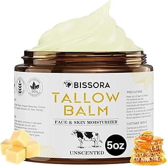 Beef Tallow for Skin, Organic Grass-Fed Beef Tallow Balm with Raw Honey & Jojoba Oil - Whipped Moisturizer for Face & Body - All-Natural Skin Care for Soft, Hydrated Skin (5 OZ, Unscented)