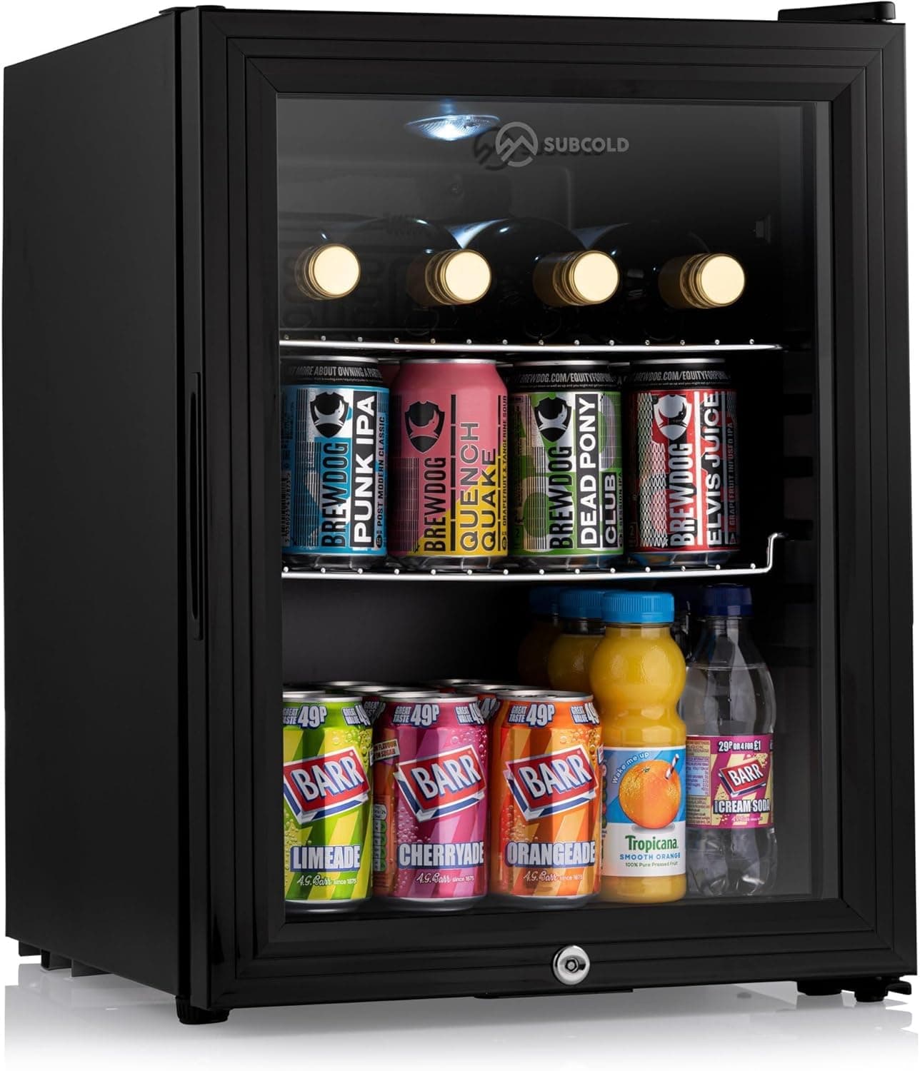 Subcold Super35 LED Mini Fridge | 35L Table-Top Beer, Wine & Drinks Fridge | Energy Efficient with Dual-Glazed Glass Door - Black