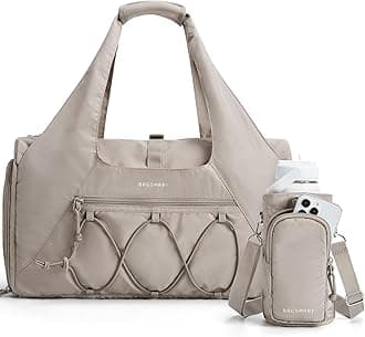 Gym Bag for Women, Lightweight Duffel with Shoe Compartment, Tote Bag with Wet Pocket for Yoga Travel, Camel