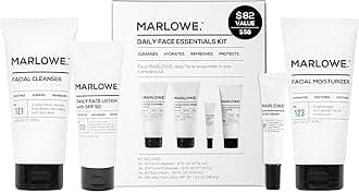 MARLOWE. Mens Skin Care Set, No. 204 Daily Essential Face Kit, No. 121 Facial Cleanser, No. 123 Facial Moisturizer, No. 127 Eye Cream, No. 128 Daily Face Lotion with SPF 50, Great Gift for Men