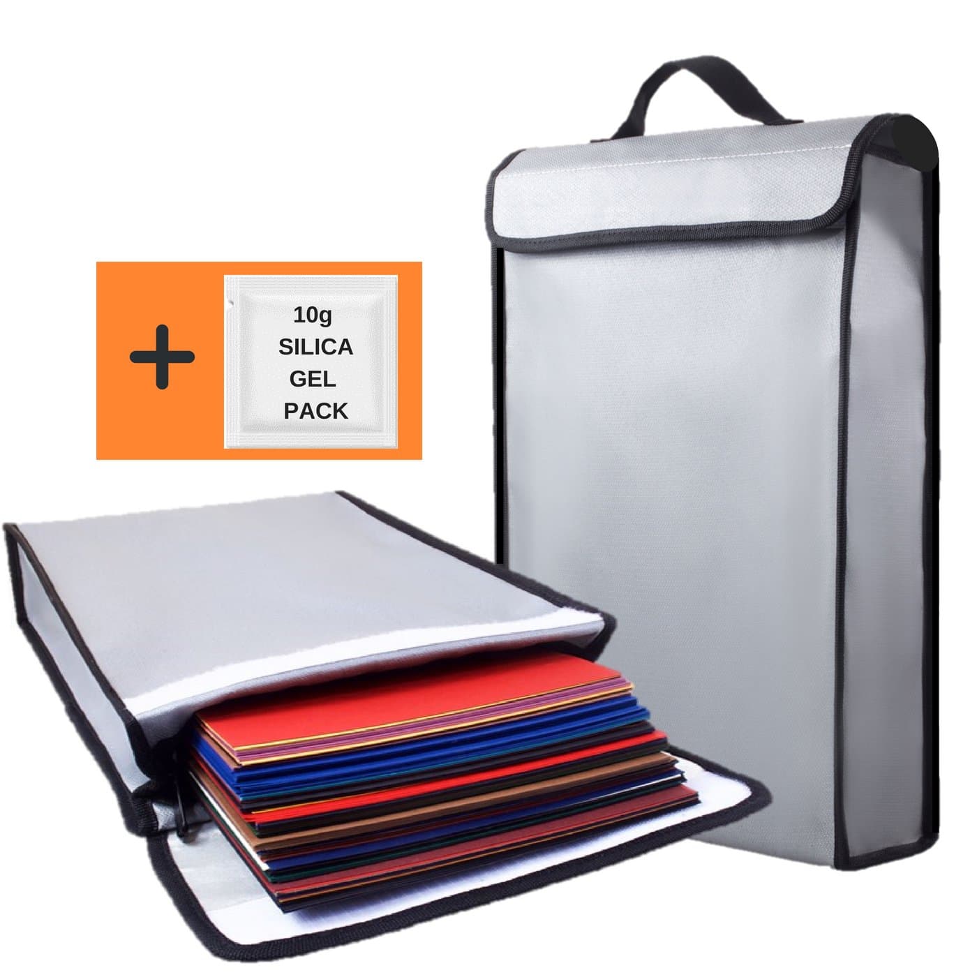 Fireproof Bag 2000°F Document Holder Waterproof Bags - Peace of Mind Security - Foldable for Fire Safe Box or Grab n Go Organizer for Money Battery Cash Legal Passport (15" x 11" x 3")