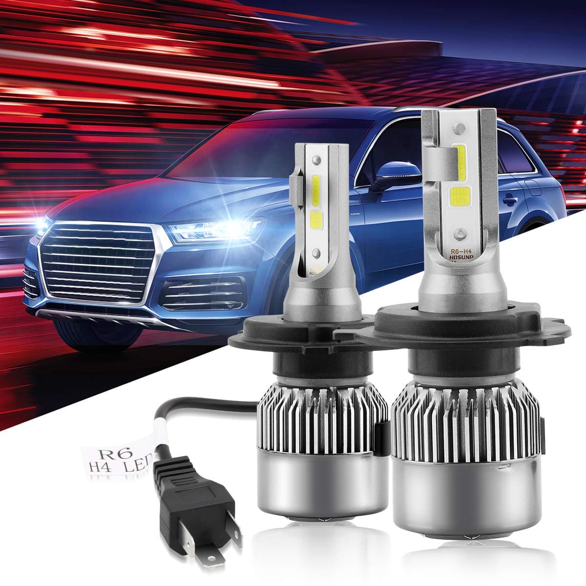 HOLOON H4 Led Headlight Bulb, 8000LM Extremely Bright DOB Chips (COB Upgraded) Car 9003 LED Headlight Bulbs All-in-One Conversion Kit, Halogen/HID Bulbs Replacement - 6000K Cool White Light
