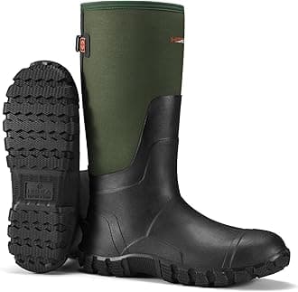 HISEA Upgraded Rain Boots for Men Waterproof Insulated Rubber Boots Outdoor Mud Hunting Boot, Adjustable Calf, Olive, 10