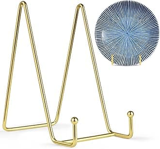 - Mocoosy 2 Pack 6 Inch Gold Plate Stands for Display, Metal Square Wire Easel Stand, Plate Holder Display Stands, Picture Frame Stands for Display Photos, Decorative Platter, Plaques and Table Arts