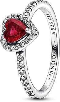Timeless Heart sterling silver ring with cherries jubilee red crystal and clear cubic zirconia