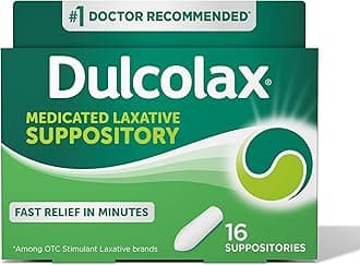 Dulcolax Stimulant Laxative Medicated Suppositories, Predictable & Effective Constipation Relief, Bisacodyl 10 mg, 16 Count
