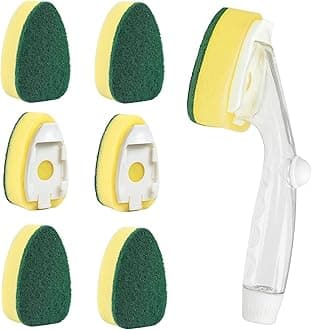 Soap Control Handle Dishwand Refills,6 Sponges Heads Dish Wand Refill Replacement,Heavy Duty Non-Scratch Scrubber Dispensing Scrub Brush,Dishwashing Dispenser Sink Dishwasher Pads Cleaning