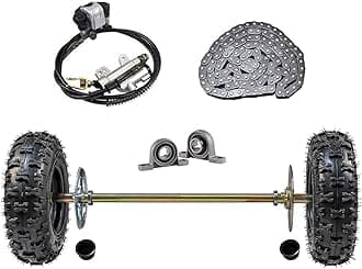 Go Kart Rear Axle Assembly Complete Wheel Hub Kit & Tires With Rim & Brake Assembly & T8F Chain for Quad Trike Drift Bikes