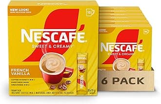 NESCAFE Sweet & Creamy French Vanilla, Instant Coffee 1 Box of 18 Sachets,19g Per Sachet {Imported from Canada}