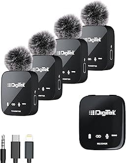 Wireless 4-Channel Microphone by Digitek, 360 Capture, 2.4GHz, Plug & Play, 50m Range, Noise Reduction, DSLR, Smartphone & Laptops, for Podcast, Vlog & Videoshoot