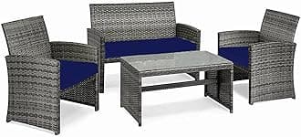 iSTYLE MODE BETTER HOME CHOICE 3 Pieces Replacement Cushions Set For Rattan Chairs Sofa Patio Garden Outdoor Furniture Water Resistant Patio Padding Lightweight and Durable (Navy)