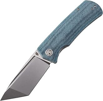 PFP01T Beluga,3.58" K110 Black Stonewashed Blade, 157g Micarta Handle Front Flipper Liner lock Folding knife (Blue Micarta, Stonewashed)