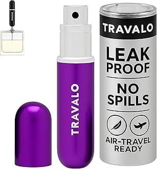 Travalo Classic HD Perfume Atomizer | Genie-S TSA Approved Travel Perfume Bottle Refillable | Reusable Airtight Easy-Fill Mini Pump Sprayer | Lightweight Elegant Design w/Volume Window Purple 0.17oz
