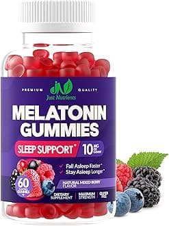 Melatonin 10mg Gummies with 10mg of Melatonin Per Gummy (60 Servings) - Maximum Strength Sleep Aid for Adults - Gluten-Free, Non-GMO, Vegetarian, Great Tasting Mixed Berry Flavor - 60 Servings