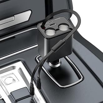 Retractable Car Charger, 159W Dual Cigarette Lighter Adapter, Fast Car Phone Charger for Type C & Lightning Cable(2.6ft),Cigarette Lighter Splitter 2 Sockets for iPhone 16/15/14/13 Galaxy Dash Cam GPS