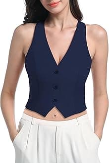 V VOCNI Vest for Women V Neck Sleeveless Racerback Fashion Dressy Crop Top Fitted Suite Vest Waistcoat