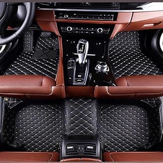 Car Floor Mats Custom Made for Toyota Land Cruiser Prado 7-Seats 2018-2020 All Weather Artificial Leather Carpets (Black with Beige Stitch)