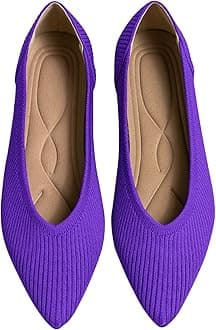 TINGRISEWomen's Flats Shoes Pointed Toe Knit Ballet Comfortable Dressy Slip On Flat