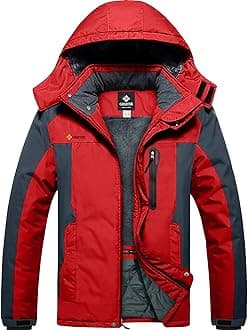 Men's Waterproof Mountain Ski Jacket Windproof Fleece Outdoor Winter Jacket with Hood