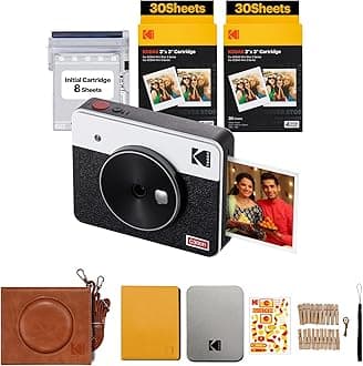 KODAK Mini Shot 3 Retro 4PASS 2-in-1 Instant Camera and Photo Printer (3x3 inches) + 68 Sheets Gift Bundle, White