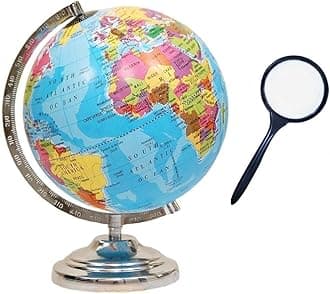 iQKids Educational Political Laminated 8 Inches Rotating Globe with Steel Finish Arc and Base/World Globe/Home Decor/Office Decor/Gift Item (Blue)