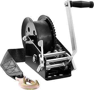 VEVOR Hand Winch,3500 lbs Capacity Hand Boat Trailer Winch Heavy Duty Rope Crank with 33 ft Polyester Strap and Two-Way Ratchet, Manual Operated Hand Crank Winch for Trailer, Boat or ATV Towing