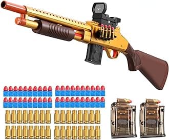 Pump Shotgun Toy Realistic Barrel Shell ejecting Foam Blaster Gun Soft Bullet Sniper Rifle with Scope Dart Pellet Shooting Game for Boys Teens Adults Gifts Age 8-14 Year Old (Gold)