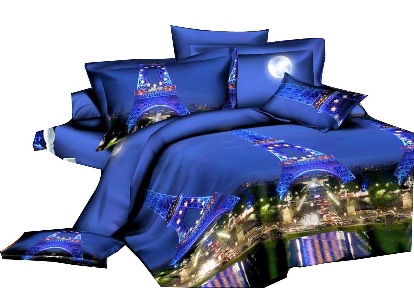 3D Night Light Eiffel Tower Bedding Duvet Cover Bedclothes Set Bedroom Comforter Shell Queen Size 4pcs