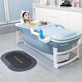 COOLBABY Foldable Bathtub – Portable Bathtub for Adults Collapsible Freestanding Bathtub with Drainage – Ergonomic Portable Tub with Foot Massager and Towel Holder
