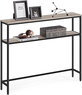 VASAGLE Console Table, 2-Tier Sofa Table, 7.9 x 39.4 x 31.5 Inches, Narrow Entryway Table, Modern Entry Table with 2 Shelves, for Living Room, Bedroom, Heather Greige and Ink Black ULNT131K02