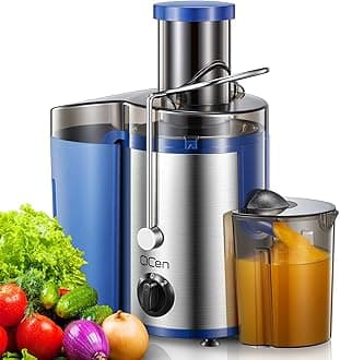 QCen Juicer Machine, 500W Centrifugal Juicer Extractor with Wide Mouth 3” Feed Chute for Fruit Vegetable, Easy to Clean, Stainless Steel, BPA-free (Blue)