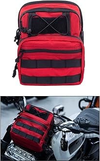 FVMOTO Motorcycle Universal Club Style Utility Molle Traveller Bar Handlebar T-Bar Bag Handle Bags, Fit For Harley Dyna Street Bob Softail Sportster, Tool Pouch Trunk Storage Bag, Velocity Red Sunglo