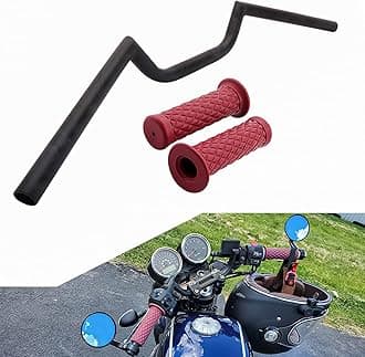 AnXin Motorcycle 7/8'' 22MM Handlebar with Rubber Handlebar Grips Cafe Racer Ace Clubman Style Handlebars Universal for Bobber Custom Application Red
